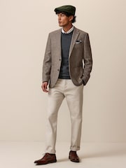 Taupe Regular Fit Wool Rich Herringbone Blazer - Image 2 of 7