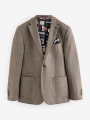 Taupe Regular Fit Wool Rich Herringbone Blazer - Image 3 of 7