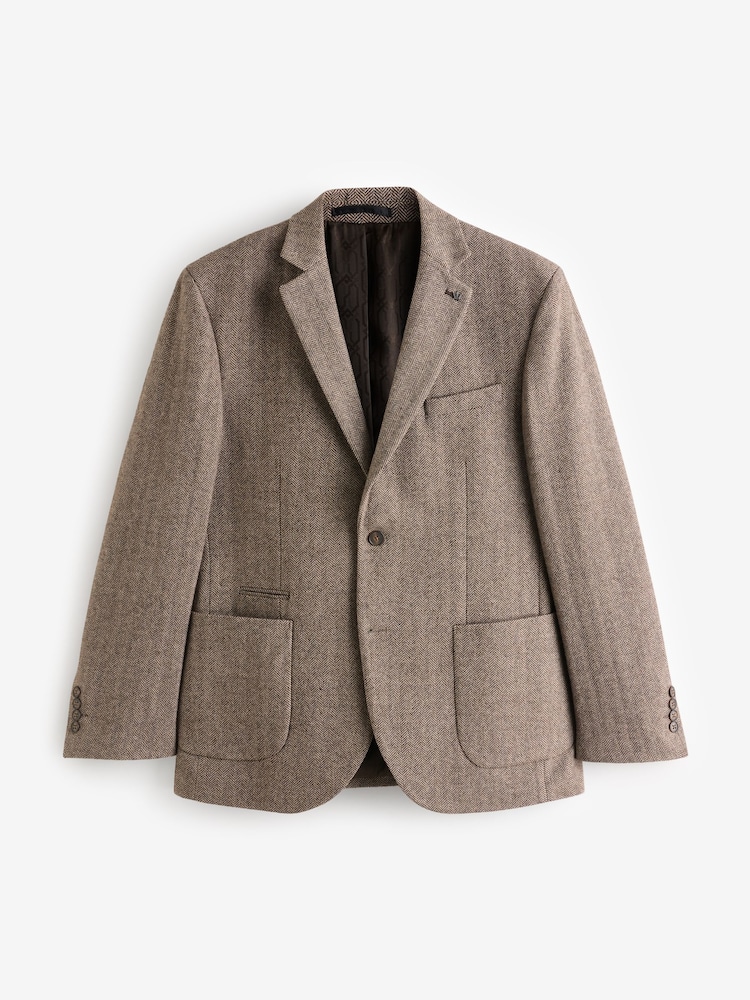 Taupe Regular Fit Wool Rich Herringbone Blazer - Image 3 of 7