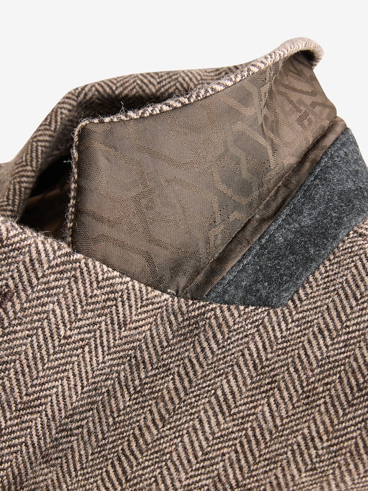 Taupe Regular Fit Wool Rich Herringbone Blazer - Image 4 of 7