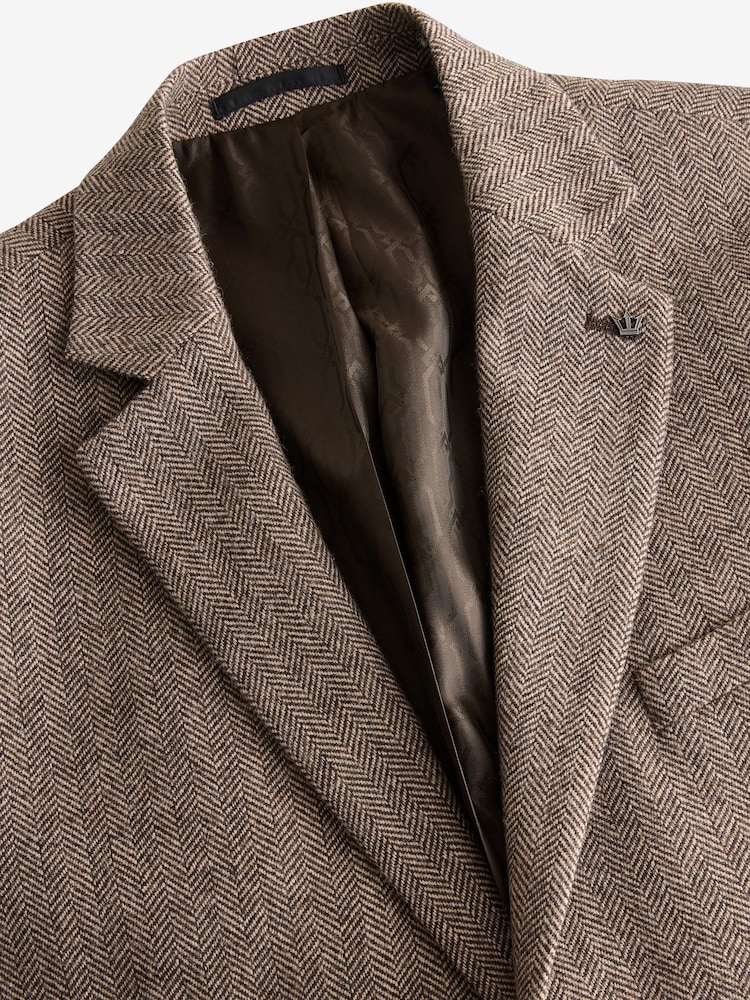 Taupe Regular Fit Wool Rich Herringbone Blazer - Image 6 of 7