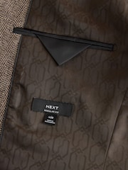 Taupe Regular Fit Wool Rich Herringbone Blazer - Image 8 of 9