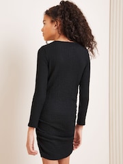 Lipsy Black Teen Crinkle Ruched Bodycon Dress (9-16yrs) - Image 3 of 4