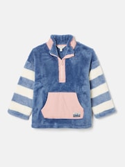 Joules Kids' Always Cosy Blue Colourblock Quarter Zip Borg Fleece - Image 1 of 5
