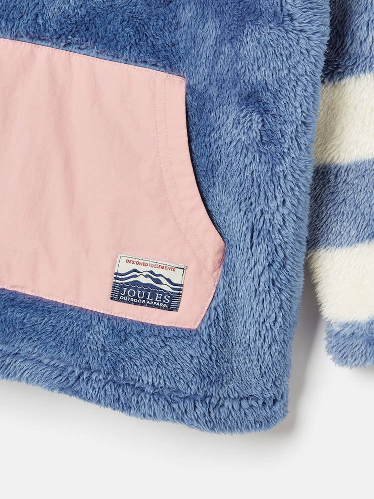 Joules Kids' Always Cosy Blue Colourblock Quarter Zip Borg Fleece - Image 5 of 5