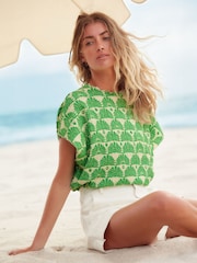 Grün bedruckt - Kurzärmeliges, strukturiertes T-Shirt - Bild 1 von 6