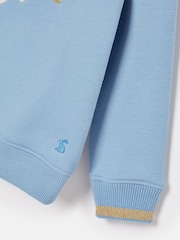 Joules Girls' Mackenzie Blue Pegasus Embroidered Artwork Sweatshirt With Faux Faur Lining - Image 3 of 4
