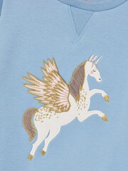 Joules Girls' Mackenzie Blue Pegasus Embroidered Artwork Sweatshirt With Faux Faur Lining - Image 4 of 4