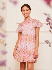 Lipsy Pink Printed High Neck Occasion Dress (5-16yrs) - Image 1 of 4