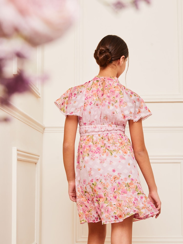 Lipsy Pink Printed High Neck Occasion Dress (5-16yrs) - Image 4 of 4