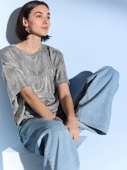 Silver Metallic Short Sleeve Crew Neck T-Shirt - Image 1 of 7