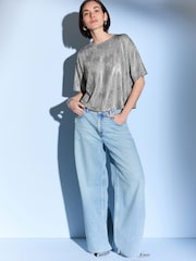 Silver Metallic Short Sleeve Crew Neck T-Shirt - Image 2 of 7