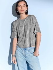 Silver Metallic Short Sleeve Crew Neck T-Shirt - Image 3 of 7