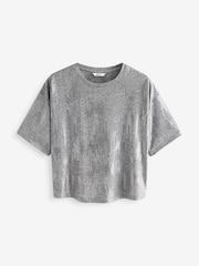 Silver Metallic Short Sleeve Crew Neck T-Shirt - Image 6 of 7