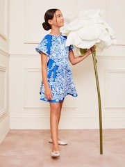 Blau/Weiß/Bedruckt - Lipsy Scuba Kleid für besondere Anlässe mit Puffärmeln (5-16 Jahre) - Bild 4 von 4