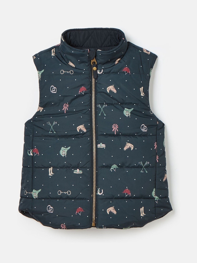 Joules Kids' Atwell Navy Blue Showerproof Reversible Gilet - Image 1 of 5