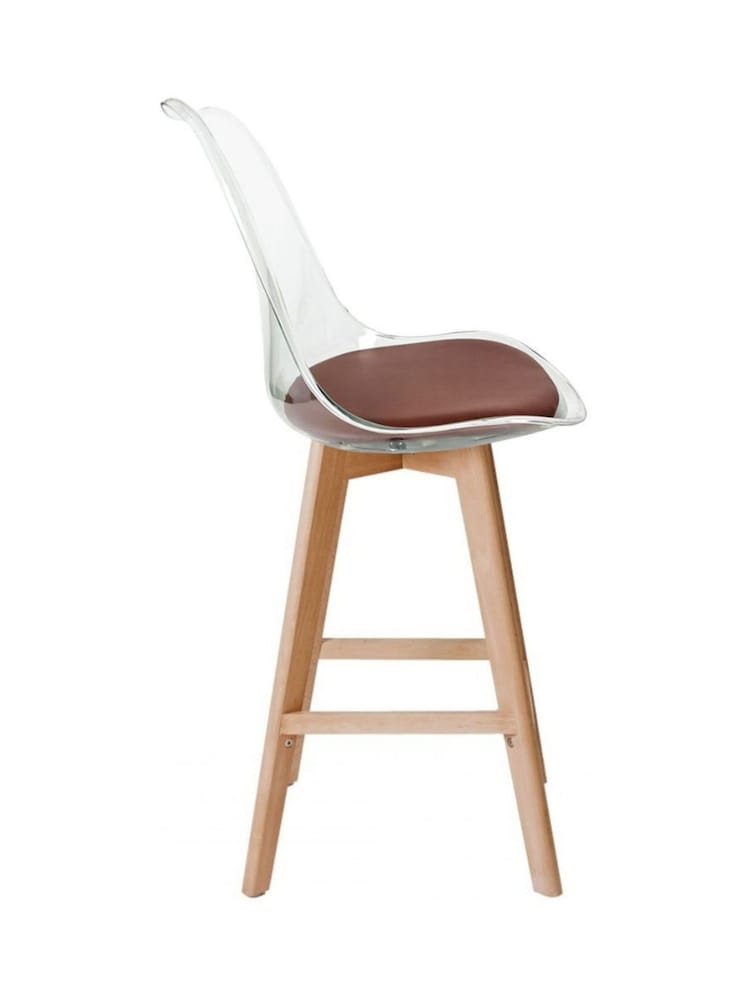 Fusion Living Chocolate Soho Clear Plastic Bar Stool with Light Wood Legs - Image 5 of 5 Fusion Living Chocolate Soho Clear Plastic Bar Stool with Light Wood Legs - Image 5 of 5