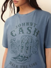 Blue License Johnny Cash Western 100% Cotton Graphic Band T-Shirt - Image 3 of 5