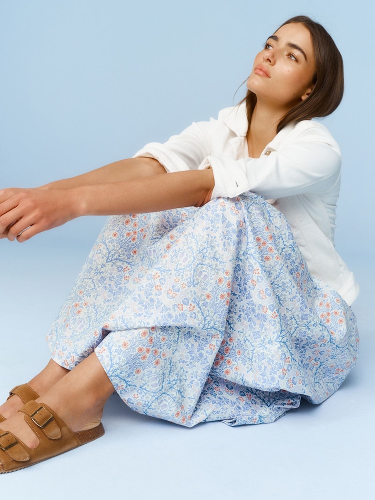 Morris & Co Blue/White 100% Cotton Square Neck Maxi Summer Jersey Dress - Image 2 of 6