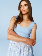 Morris & Co Blue/White 100% Cotton Square Neck Maxi Summer Jersey Dress - Image 4 of 6