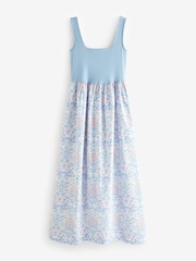 Morris & Co Blue/White 100% Cotton Square Neck Maxi Summer Jersey Dress - Image 5 of 6