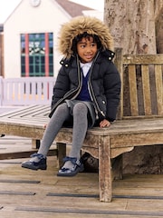 Black Shower Resistant Faux Fur Trim Padded Coat (3-16yrs) - Image 2 of 10