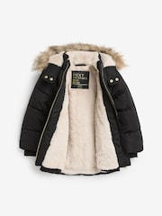 Black Shower Resistant Faux Fur Trim Padded Coat (3-16yrs) - Image 4 of 10