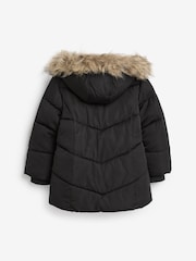 Black Shower Resistant Faux Fur Trim Padded Coat (3-16yrs) - Image 5 of 10