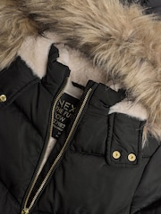 Black Shower Resistant Faux Fur Trim Padded Coat (3-16yrs) - Image 6 of 10