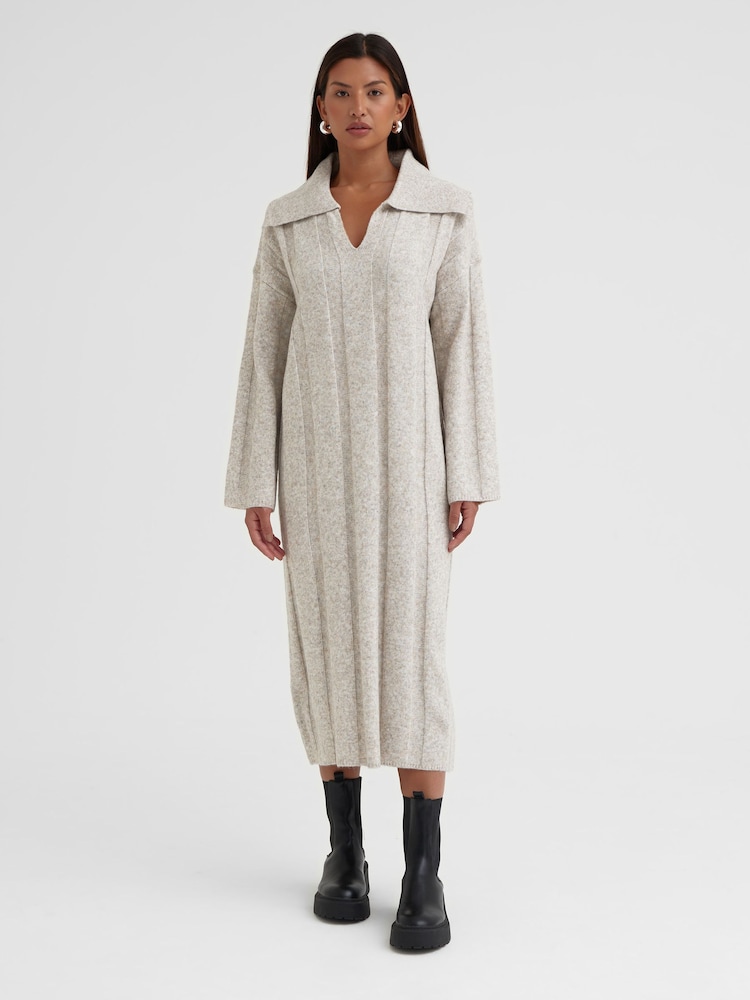 4th & Reckless Grey Leo Slouchy Knitted Midi Dress - Image 1 of 4