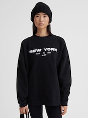 4th & Reckless Black Asha New York Embroidered 100% Cotton Sweatshirt - Image 1 of 4