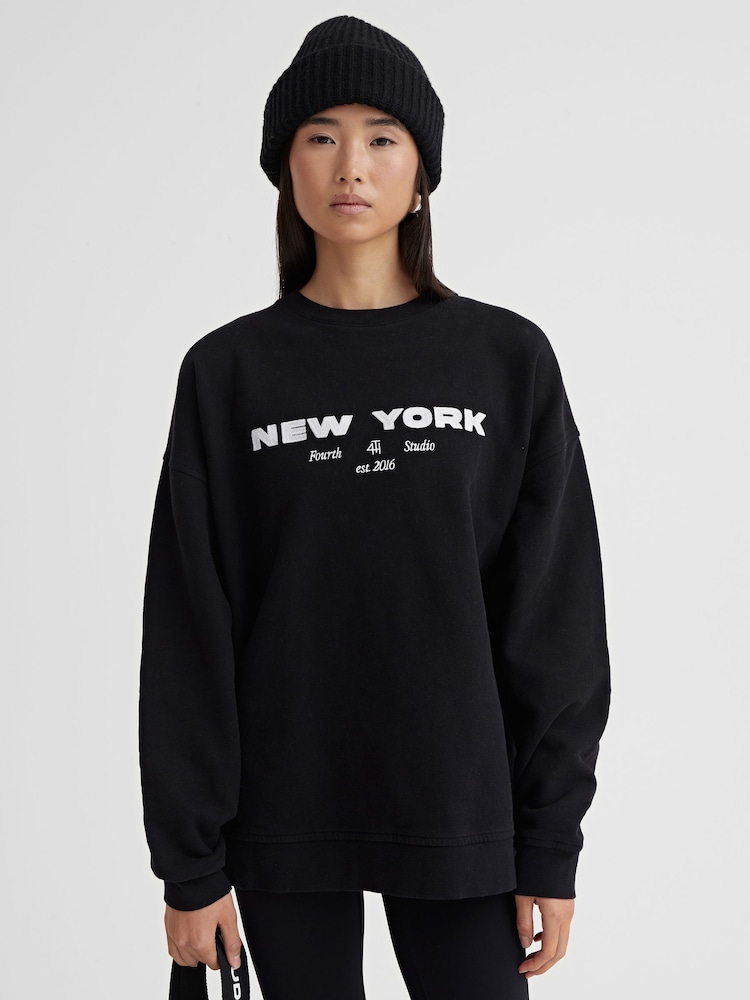 4th & Reckless Black Asha New York Embroidered 100% Cotton Sweatshirt - Image 1 of 4