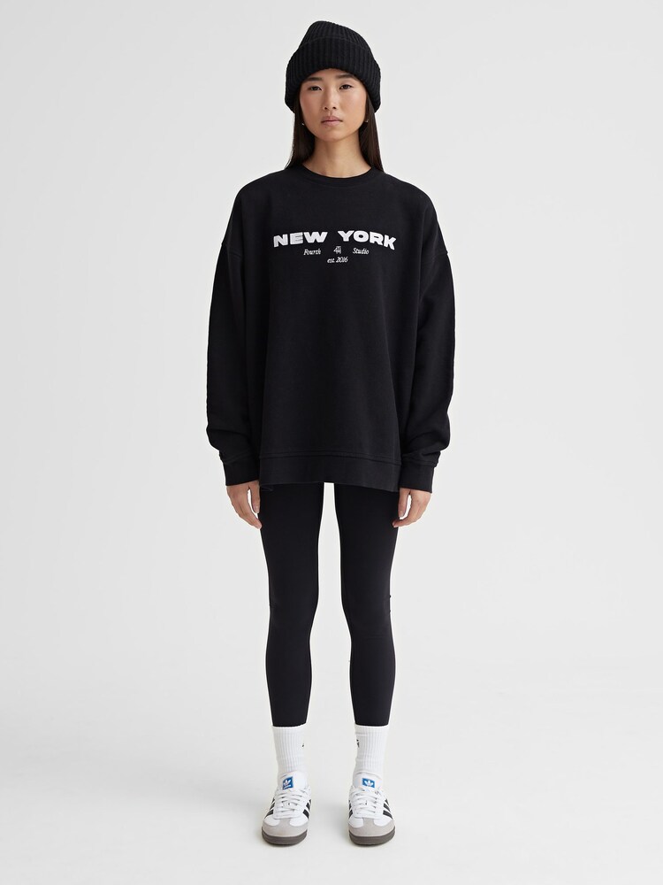 4th & Reckless Black Asha New York Embroidered 100% Cotton Sweatshirt - Image 2 of 4