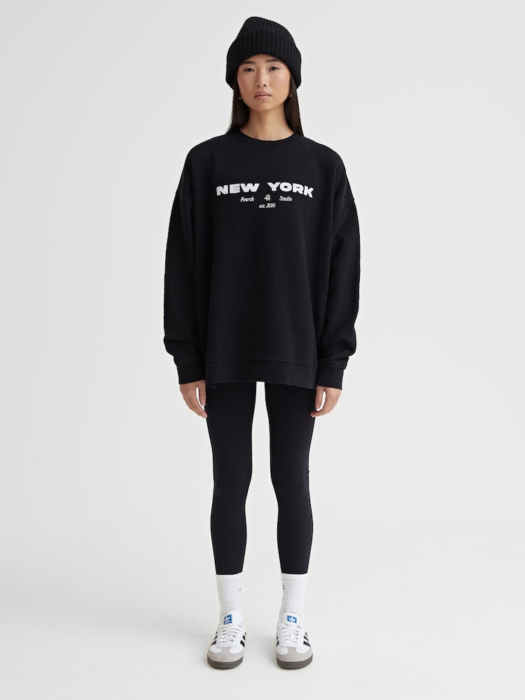 4th & Reckless Black Asha New York Embroidered 100% Cotton Sweatshirt - Image 2 of 4 4th & Reckless Black Asha New York Embroidered 100% Cotton Sweatshirt - Image 2 of 4