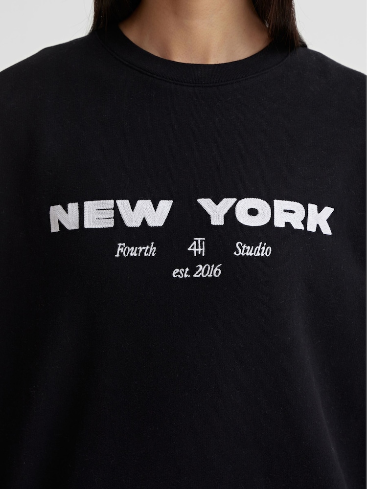 4th & Reckless Black Asha New York Embroidered 100% Cotton Sweatshirt - Image 4 of 4 4th & Reckless Black Asha New York Embroidered 100% Cotton Sweatshirt - Image 4 of 4