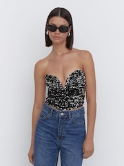 4th & Reckless Black Celio Velvet Sequin Cropped Corset Top - Image 2 of 6