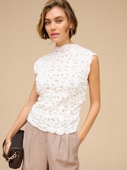 White Short Sleeve Lace Top - Image 2 of 7
