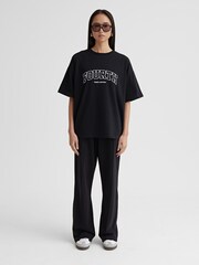 4th & Reckless Black Oversized Alice Fourth Applique 100% Cotton T-Shirt - Image 2 of 4