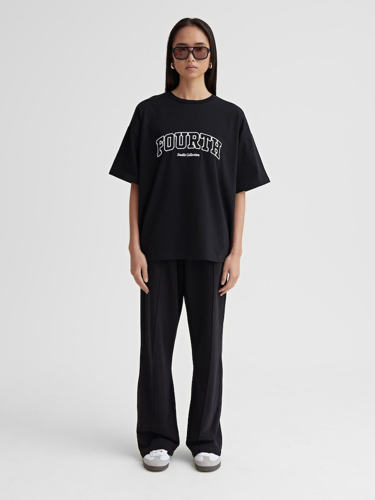 4th & Reckless Black Oversized Alice Fourth Applique 100% Cotton T-Shirt - Image 2 of 4