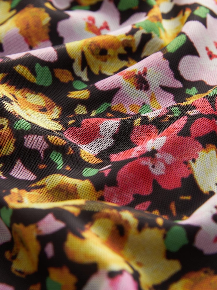 Multi Bright Floral Mesh Corset Detail Mini Dress - Image 6 of 6