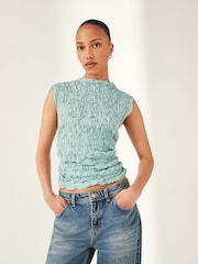 Pastel Blue Short Sleeve Lace Top - Image 1 of 8