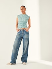 Pastel Blue Short Sleeve Lace Top - Image 2 of 8