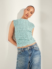 Pastel Blue Short Sleeve Lace Top - Image 3 of 8