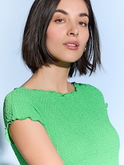 Green Short Sleeve Textured Column Jersey Dress - Image 3 of 4