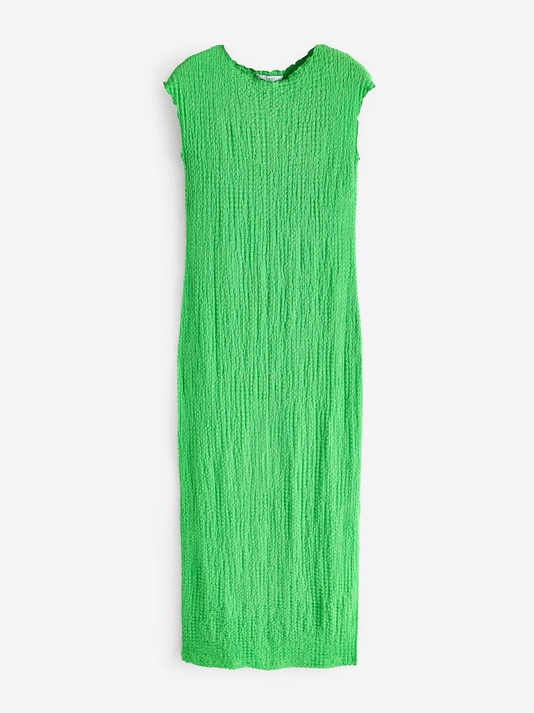 Green Short Sleeve Textured Column Jersey Dress - Image 4 of 4