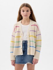 Gap Cream Pointelle V Neck Long Sleeve Cardigan (4-13yrs) - Image 1 of 3