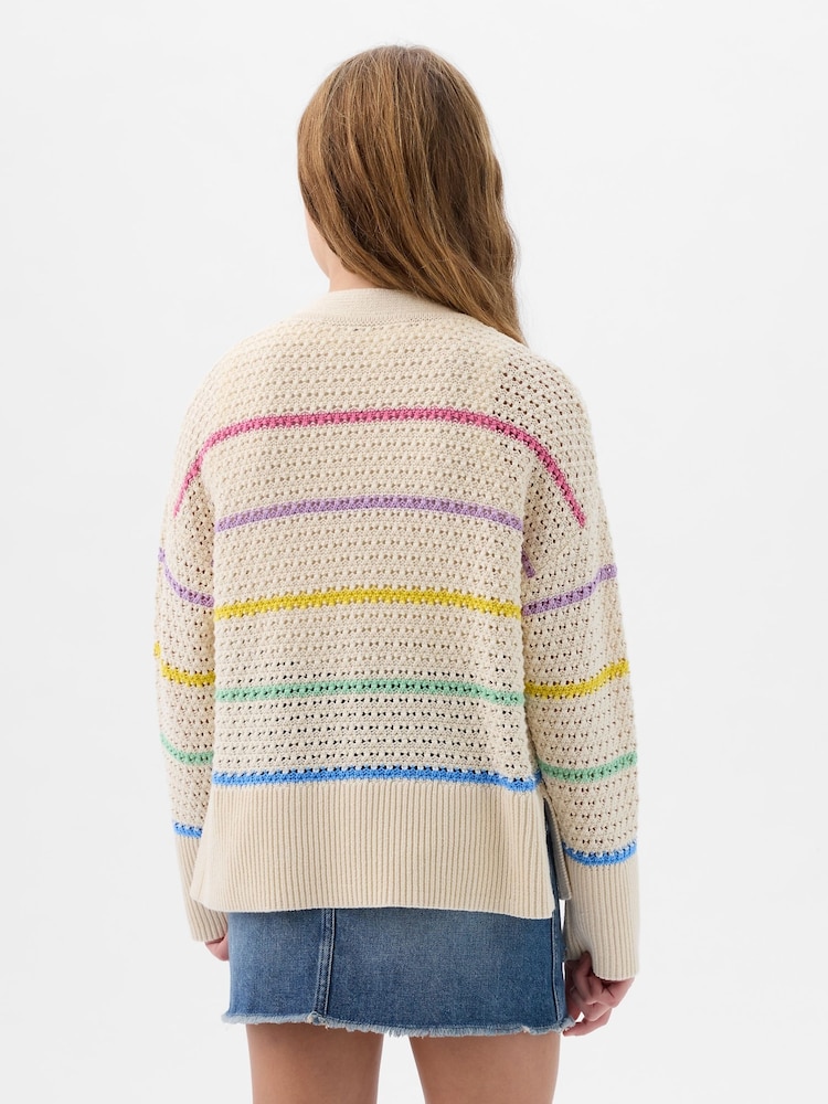 Gap Cream Pointelle V Neck Long Sleeve Cardigan (4-13yrs) - Image 2 of 3 Gap Cream Pointelle V Neck Long Sleeve Cardigan (4-13yrs) - Image 2 of 3