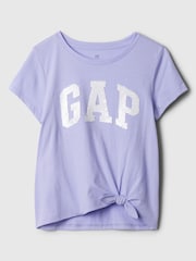 Violett/Pailletten - Gap Logo Kurzarm-T-Shirt mit Rundhalsausschnitt und Knotenbindung (4-13 Jahre) - Bild 1 von 1