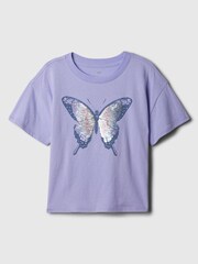 Gap Purpled Sequin Star Graphic Short Sleeve Crew Neck T-Shirt (4-13yrs) - Image 1 of 1