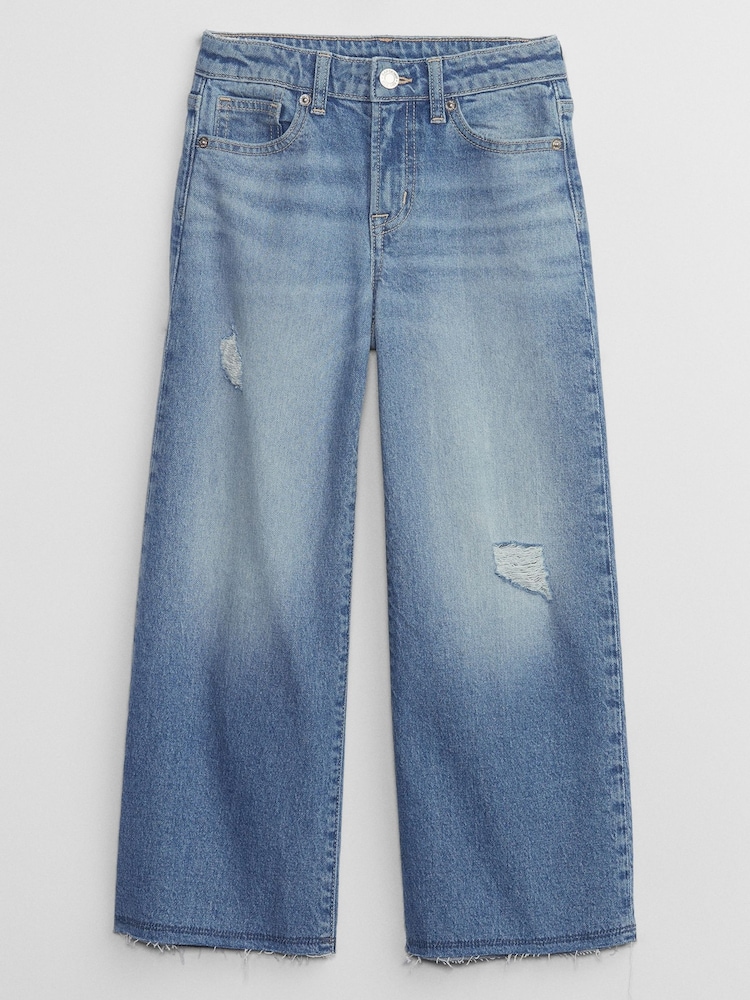 Gap Blue High Waisted Distressed Wide Leg Ankle Jeans (5-13yrs) - Image 1 of 5